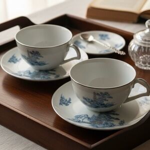 Classic Blue and White Porcelain Mug Set